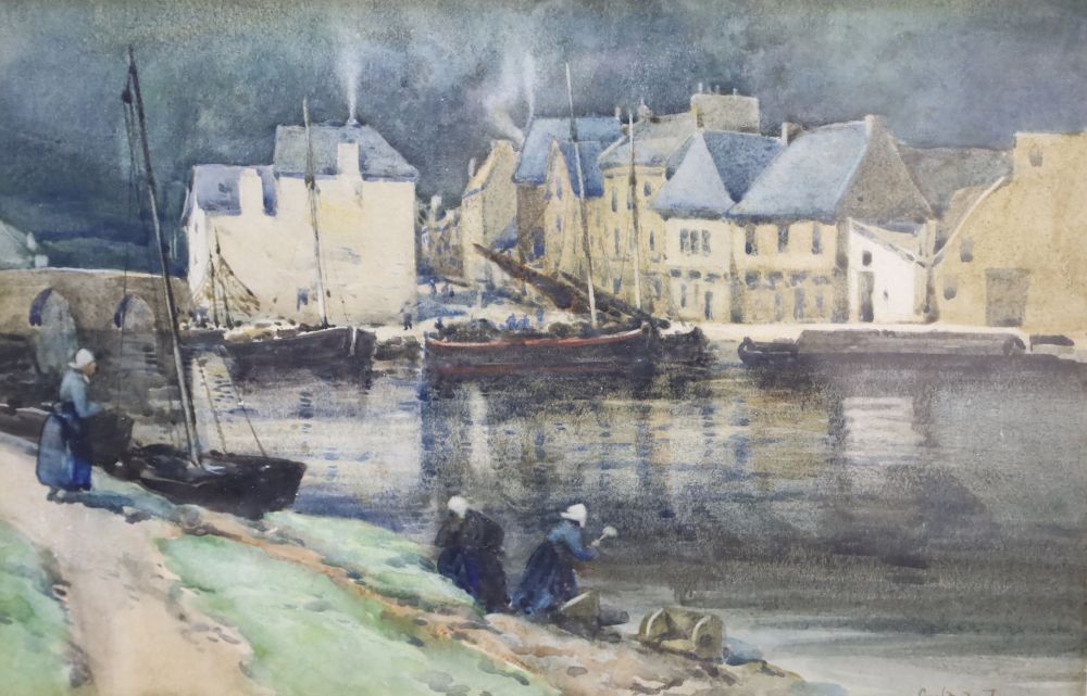 George Stratton Ferrier (1852-1912), watercolour, Dinant, Belgium, signed and dated 1896, 22 x 34cm